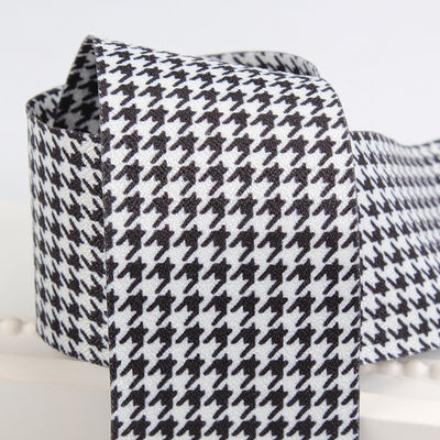 40mm Double Face Polyester Hound Stooth Ribbon untuk Ribbon Bow Making dan Dekorasi Pakaian