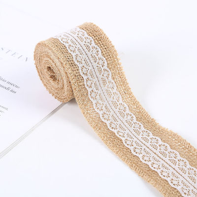 65mm Pink Burlap Ribbon dengan renda 10 Yards Natural Burlap Ribbon Woven Edge