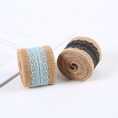 65mm Pink Burlap Ribbon dengan renda 10 Yards Natural Burlap Ribbon Woven Edge
