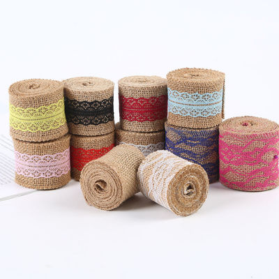65mm Pink Burlap Ribbon dengan renda 10 Yards Natural Burlap Ribbon Woven Edge