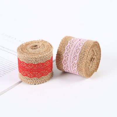 65mm Pink Burlap Ribbon dengan renda 10 Yards Natural Burlap Ribbon Woven Edge