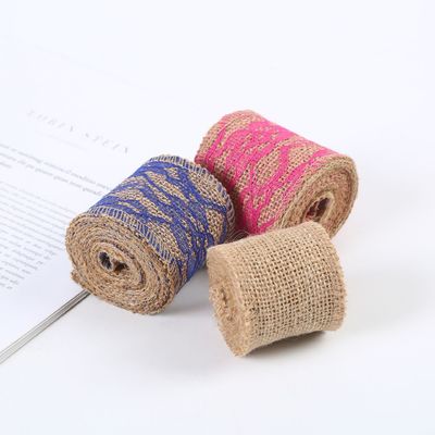 65mm Pink Burlap Ribbon dengan renda 10 Yards Natural Burlap Ribbon Woven Edge
