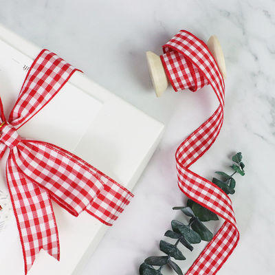 Polyester Plaid Lattice Ribbon untuk membuat busur dan pembungkus hadiah