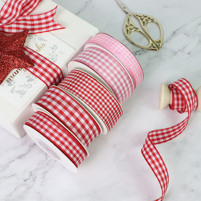 Polyester Plaid Lattice Ribbon untuk membuat busur dan pembungkus hadiah