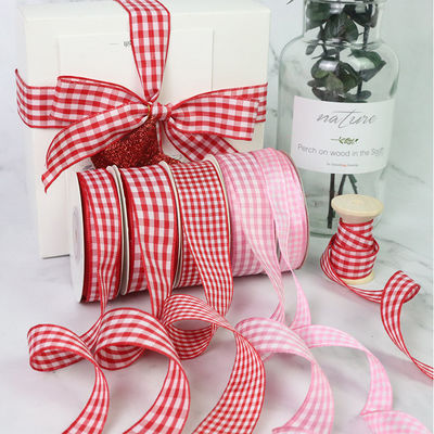 Polyester Plaid Lattice Ribbon untuk membuat busur dan pembungkus hadiah