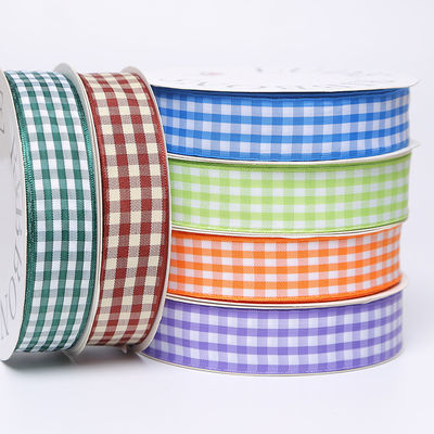 Polyester Plaid Lattice Ribbon untuk membuat busur dan pembungkus hadiah