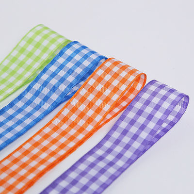 Polyester Plaid Lattice Ribbon untuk membuat busur dan pembungkus hadiah