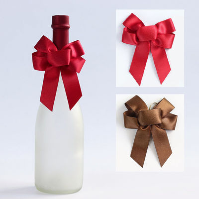 Brown Elastic Satin Ribbon Bow Pembungkus Hadiah Untuk Botol Anggur Merah