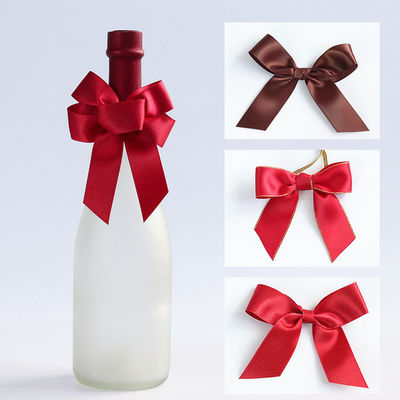 Brown Elastic Satin Ribbon Bow Pembungkus Hadiah Untuk Botol Anggur Merah