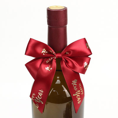 Brown Elastic Satin Ribbon Bow Pembungkus Hadiah Untuk Botol Anggur Merah