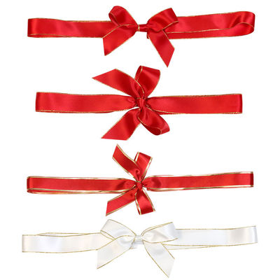 Red Pre Tied Elastic Bow Untuk Kotak Oem Dekorasi Ribbon Bow