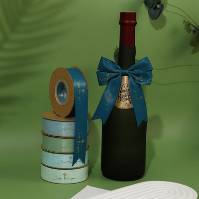 Ribbon Satin Polyeater Cetak Folium Emas yang Disesuaikan untuk Kemasan Hadiah