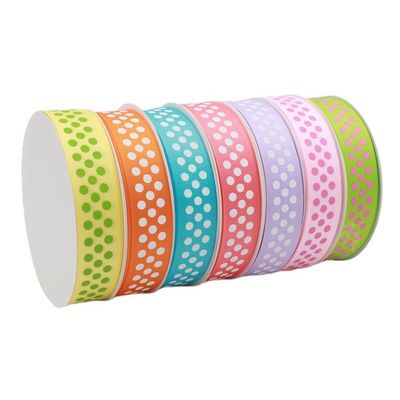 Dot Custom Printed Grosgrain Ribbon Hijau ODM Oranye Grosgrain Ribbon