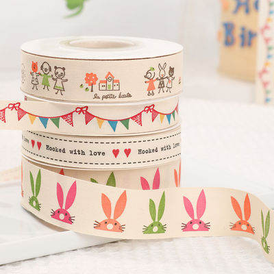 Karikatur Custom Ribbon 1cm-2.5cm Animal Print Ribbon Putih