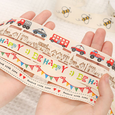 Karikatur Custom Ribbon 1cm-2.5cm Animal Print Ribbon Putih