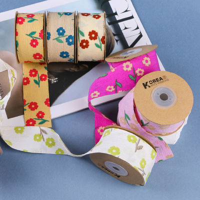 OEM Blossom Flower Art Printed Ribbon 40mm Custom Ribbon Dengan Logo