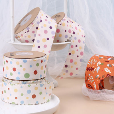 Ribbon Polyester Cetak Titik Bulat 25mm-38mm Ribbon Natal Katun