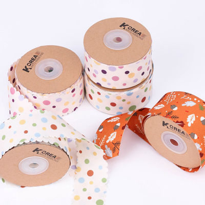 Ribbon Polyester Cetak Titik Bulat 25mm-38mm Ribbon Natal Katun