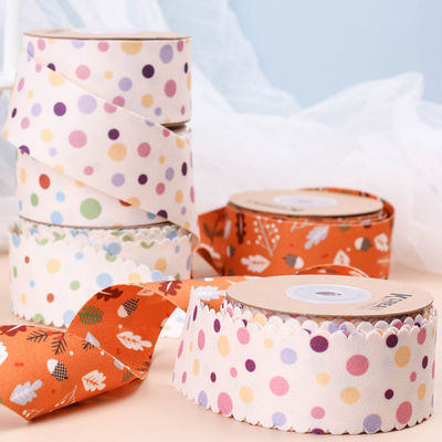 Ribbon Polyester Cetak Titik Bulat 25mm-38mm Ribbon Natal Katun