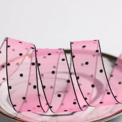 10mm-60mm Dot Velvet Wired Ribbon Bordir double-sided velvet ribbon