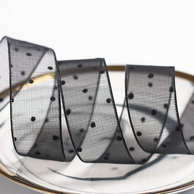 10mm-60mm Dot Velvet Wired Ribbon Bordir double-sided velvet ribbon