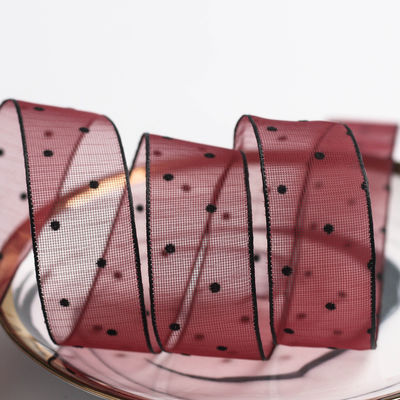 10mm-60mm Dot Velvet Wired Ribbon Bordir double-sided velvet ribbon
