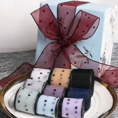 10mm-60mm Dot Velvet Wired Ribbon Bordir double-sided velvet ribbon