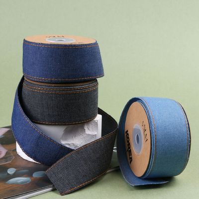 OEM ODM Blue Denim Jeans Ribbon 12mm-38mm Ribbon Untuk Jeans