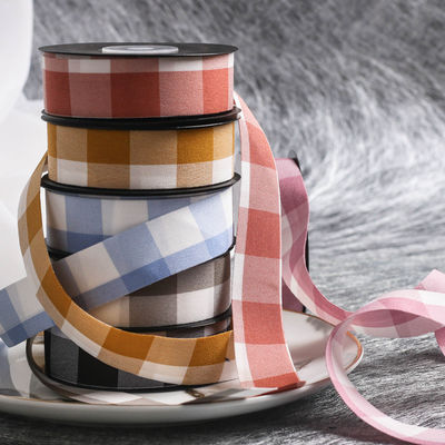 Black and White Checkered Wired Ribbon 7mm-40mm Polyester Ribbon Roll