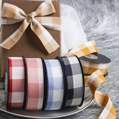Black and White Checkered Wired Ribbon 7mm-40mm Polyester Ribbon Roll
