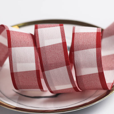 Black and White Checkered Wired Ribbon 7mm-40mm Polyester Ribbon Roll
