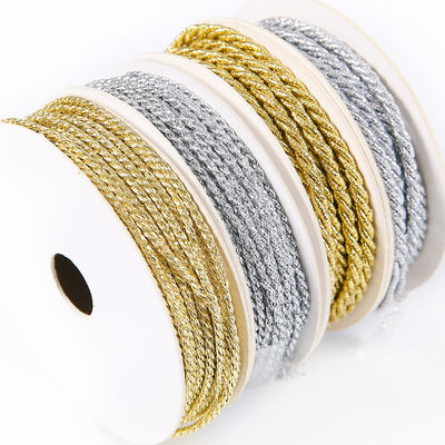 Emas Perak Dipaku Tali Polyester 5mm Twisted 3 Untaian Tali