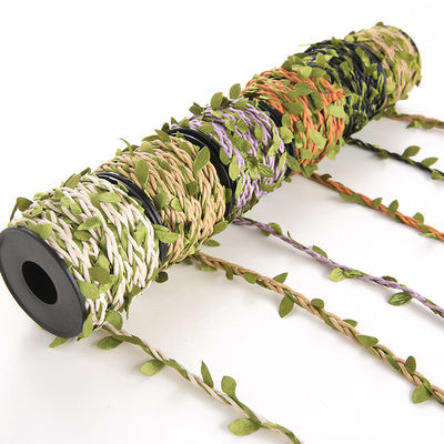 6mm Dekoratif Burlap Ribbon Dengan Daun 10m Twine Tali Untuk Kerajinan