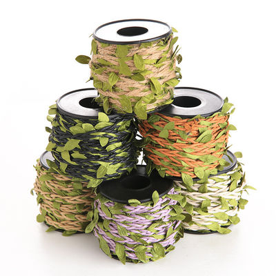 6mm Dekoratif Burlap Ribbon Dengan Daun 10m Twine Tali Untuk Kerajinan