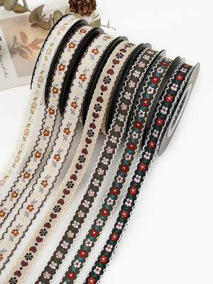 OEM ODM Bunga Jacquard Trim 10mm-25mm Bunga Jacquard Ribbon