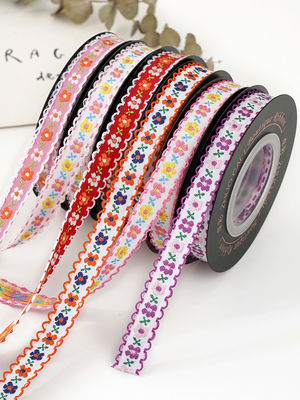 OEM ODM Bunga Jacquard Trim 10mm-25mm Bunga Jacquard Ribbon