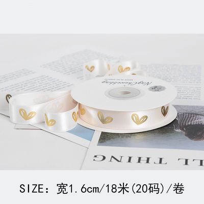 16mm Heart Pattern Gold Foil Printed Ribbon Untuk Pengemasan Hadiah Dan Dekorasi
