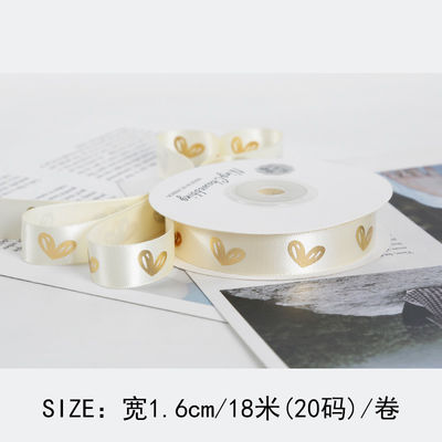 16mm Heart Pattern Gold Foil Printed Ribbon Untuk Pengemasan Hadiah Dan Dekorasi