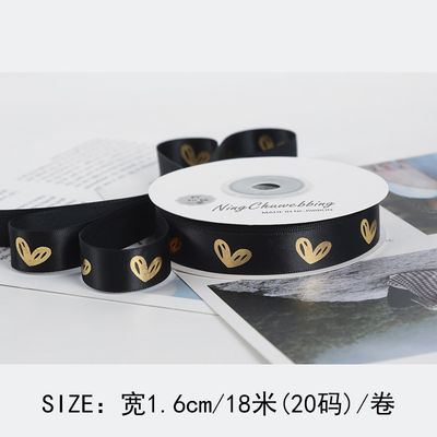 16mm Heart Pattern Gold Foil Printed Ribbon Untuk Pengemasan Hadiah Dan Dekorasi