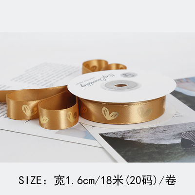 16mm Heart Pattern Gold Foil Printed Ribbon Untuk Pengemasan Hadiah Dan Dekorasi