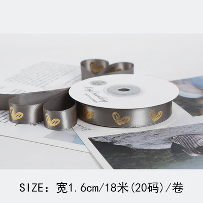 16mm Heart Pattern Gold Foil Printed Ribbon Untuk Pengemasan Hadiah Dan Dekorasi