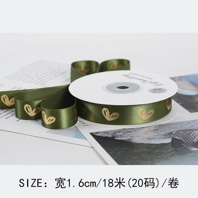 16mm Heart Pattern Gold Foil Printed Ribbon Untuk Pengemasan Hadiah Dan Dekorasi