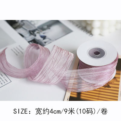 Polyester 38mm Organza Ribbon Eco Friendly Warna Pink Putih Organza Ribbon