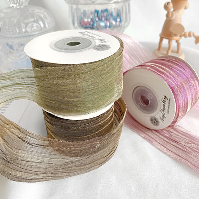 Polyester 38mm Organza Ribbon Eco Friendly Warna Pink Putih Organza Ribbon