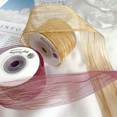 Polyester 38mm Organza Ribbon Eco Friendly Warna Pink Putih Organza Ribbon