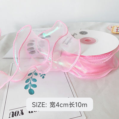 40mm Polyester Organza Ribbon dengan tepi satin Pink Organza Ribbon