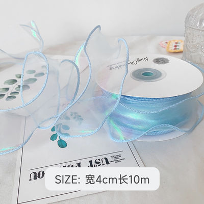 40mm Polyester Organza Ribbon dengan tepi satin Pink Organza Ribbon