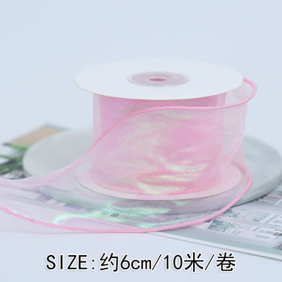 40mm Polyester Organza Ribbon dengan tepi satin Pink Organza Ribbon