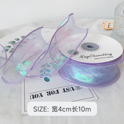 40mm Polyester Organza Ribbon dengan tepi satin Pink Organza Ribbon