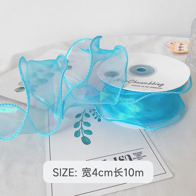 40mm Polyester Organza Ribbon dengan tepi satin Pink Organza Ribbon